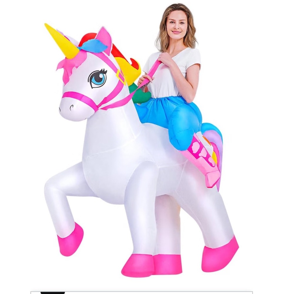 KOOY Inflatable Unicorn Costume Women OS White New Blow Up Ride On Halloween